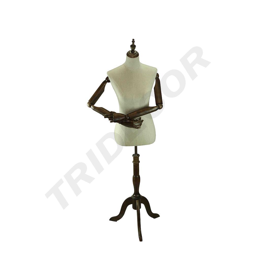 亚麻布料的女性半身像，带有可动手臂