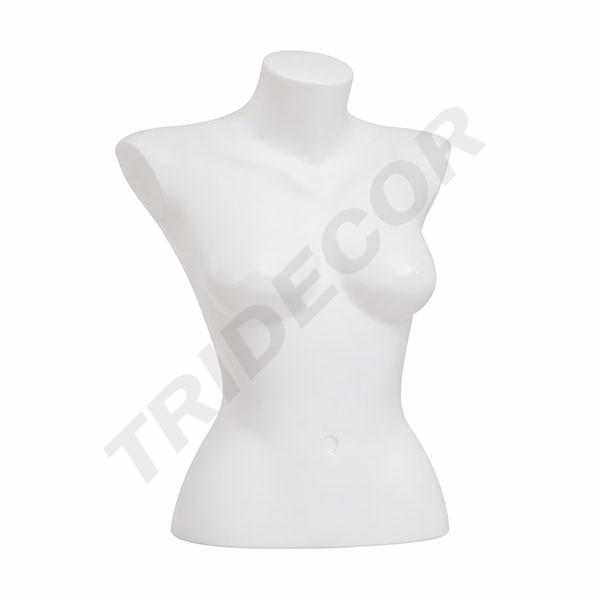 Bust de femeie din plastic alb, jumătate de corp