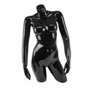 Glossy black fiberglass bust of woman with arms