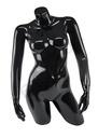 Glossy black fiberglass bust of woman with arms