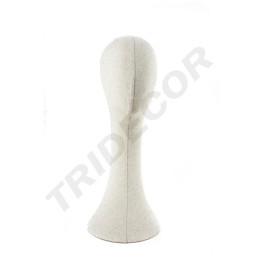 Woman's head in beige linen fabric, 52 cm circumference