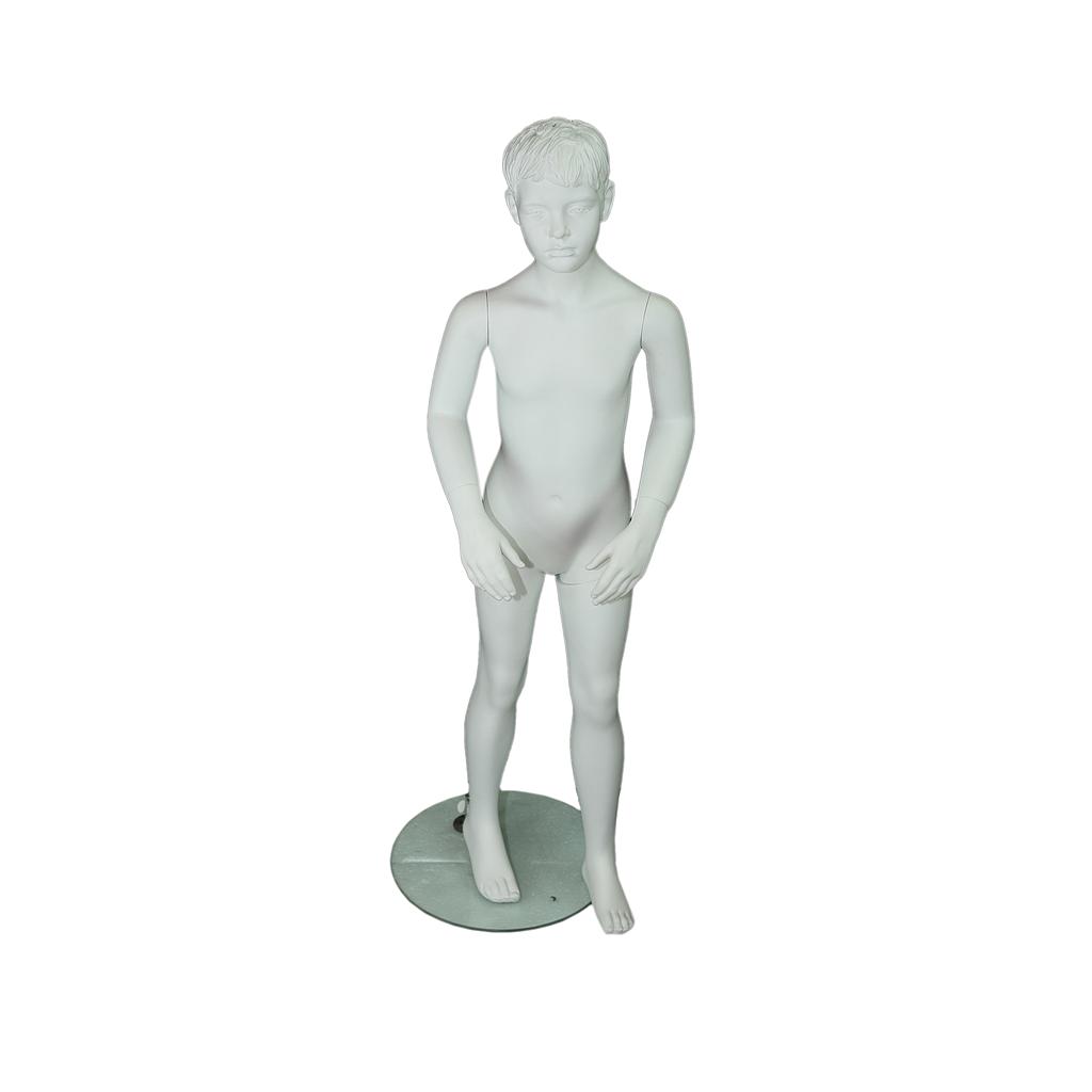 Mannequin enfant blanc mat avec cheveux et traits sculptés, 6-8 ans