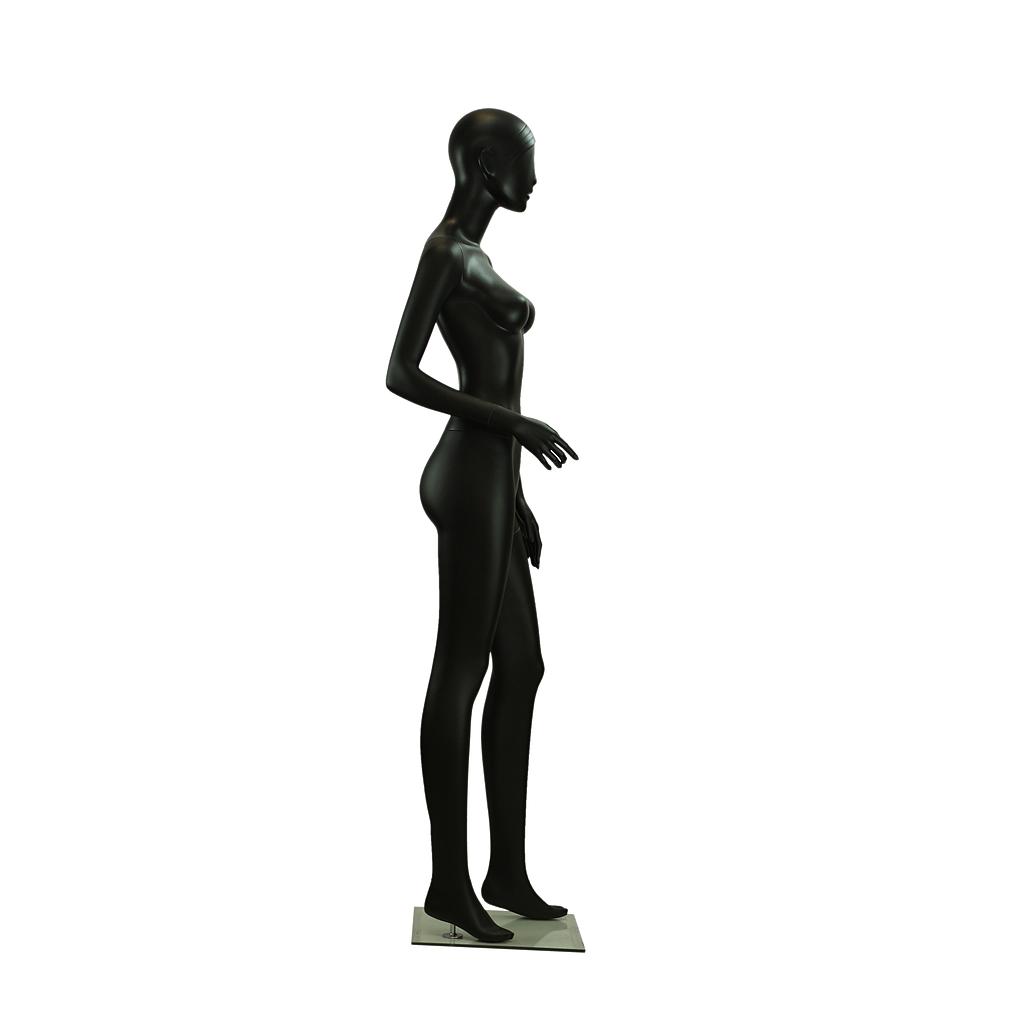 Matte Black Female Mannequin with Detailed Features and Hair