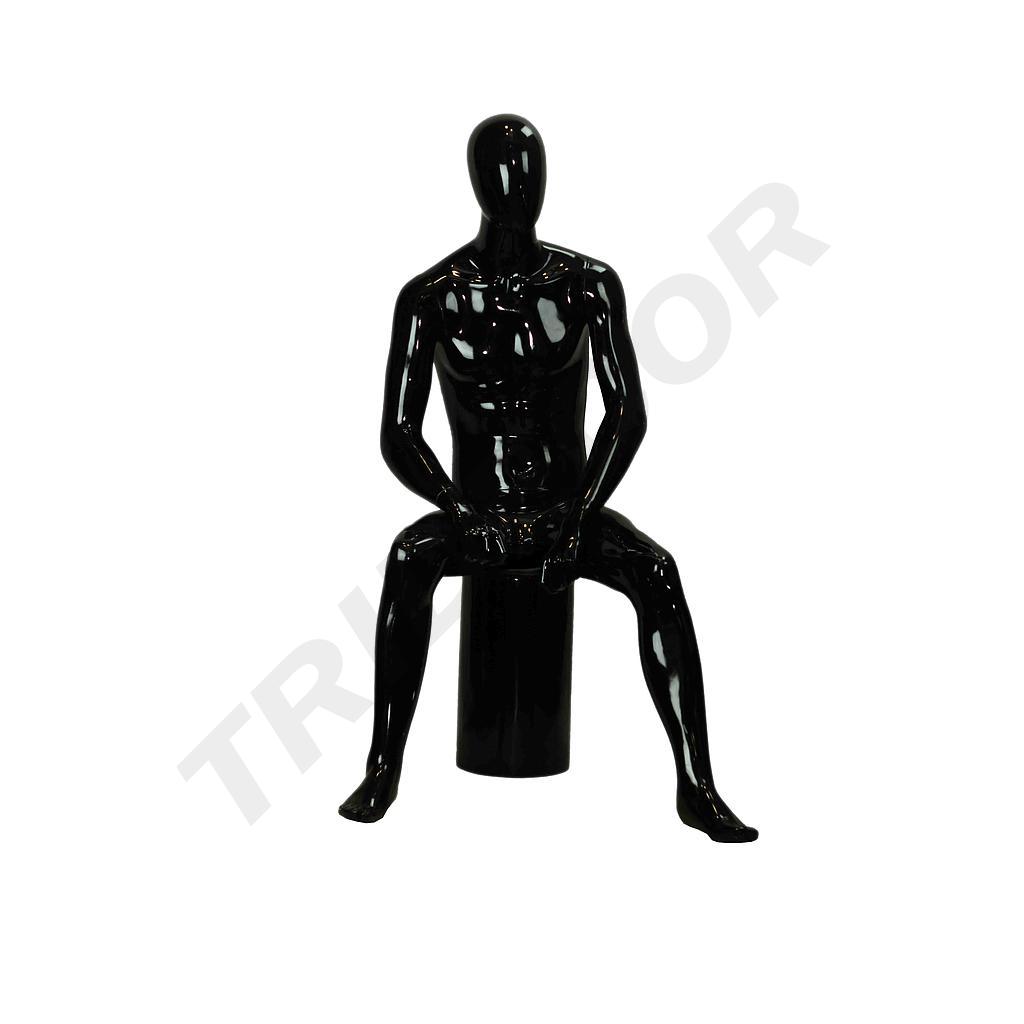 高亮光黑色 男坐模 Maniqui de Hombre Fibra Vidrio Negro Brillo Sentado