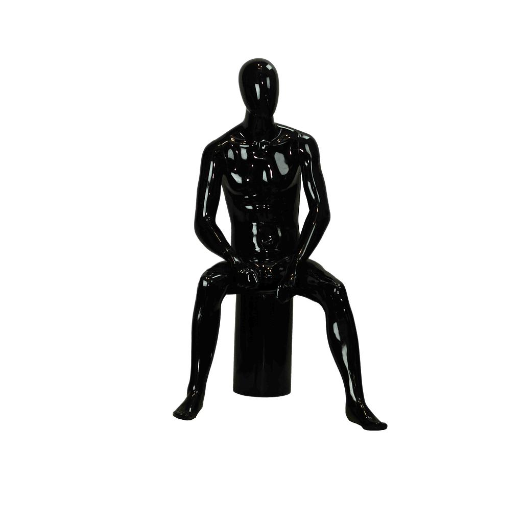 Glossy Black Fiberglass Seated Male Mannequin