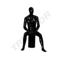 Glossy Black Fiberglass Seated Male Mannequin