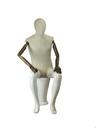 Mannequin homme assis avec bras articulés en tissu et fibre de verre blanc brillant