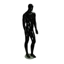 Glossy Black Lacquered Male Mannequin with Features and Bent Knee