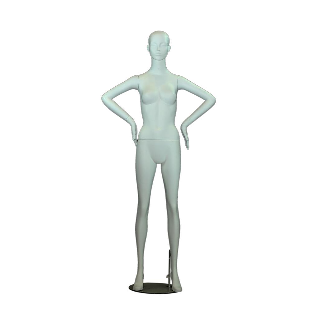 Female Mannequin in Matte White with Face and Hands on Hips