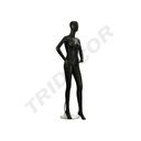 Matte black featureless female mannequin with hands on hips