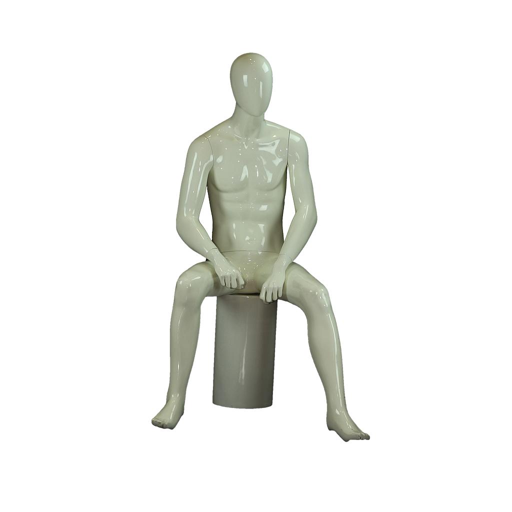 Mannequin homme assis en fibre de verre blanc brillant