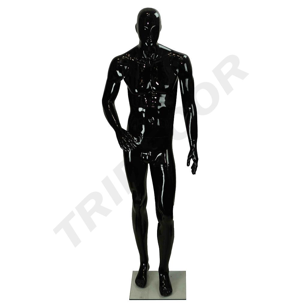 男模特黑色亮光 Maniquí de Hombre Fibra Vídrio Negro Brillo Con Facciones la deado