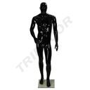 Maniquí Masculino De Fibra De Vidrio Negro Brillante Con Rasgos Teñidos