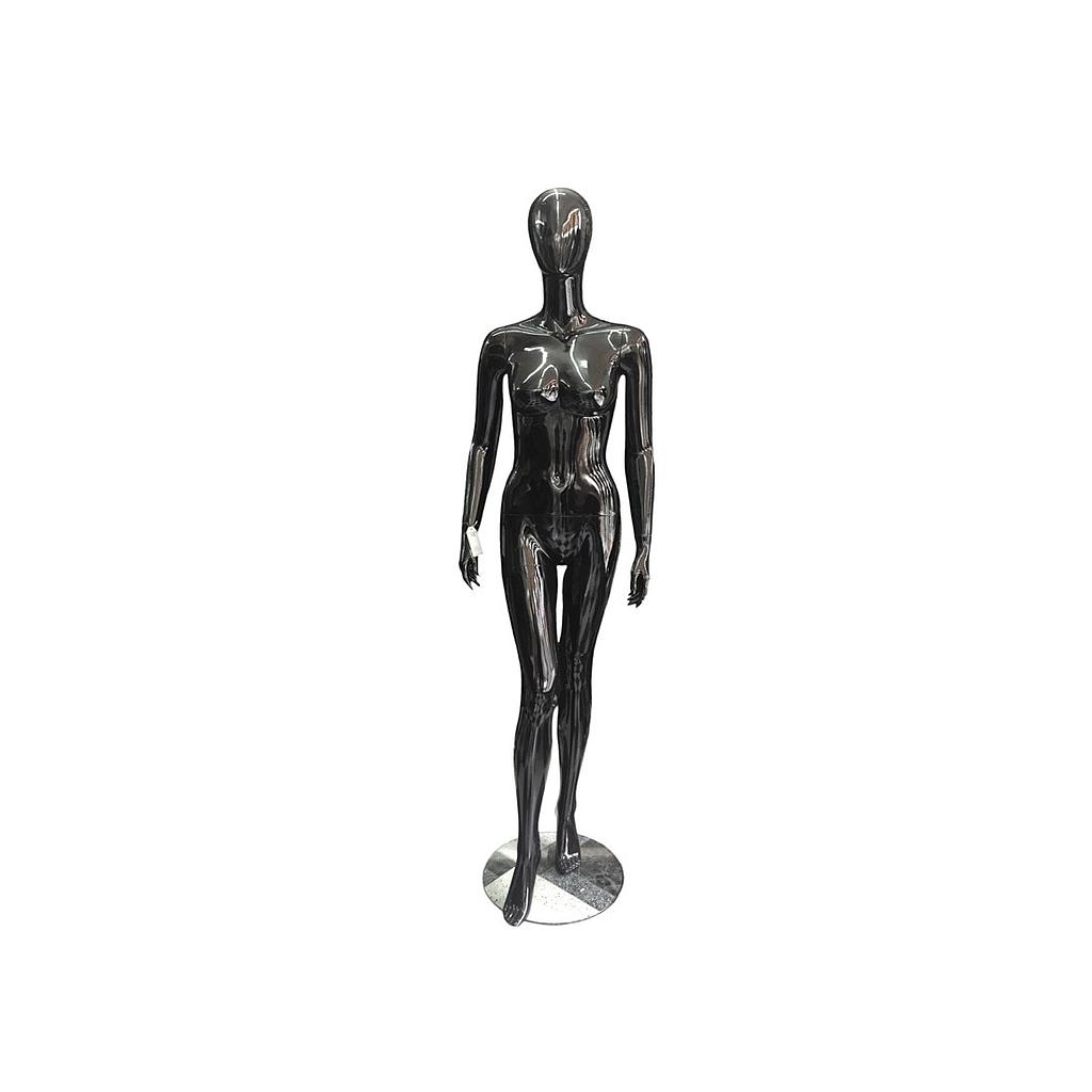 Mannequin féminin en fibre de verre noir brillant sans caractéristiques