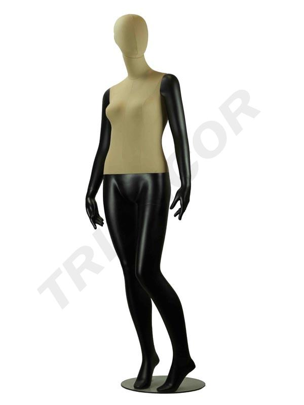 Maniquí Femenino En Negro Mate Y Tela Beige Oscuro Con Rodilla Doblada