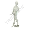 白色女全身模特 Maniquí de Mujer Fibra de Vídrio Blanco Mate Con Facciones y Pierna Adelantada