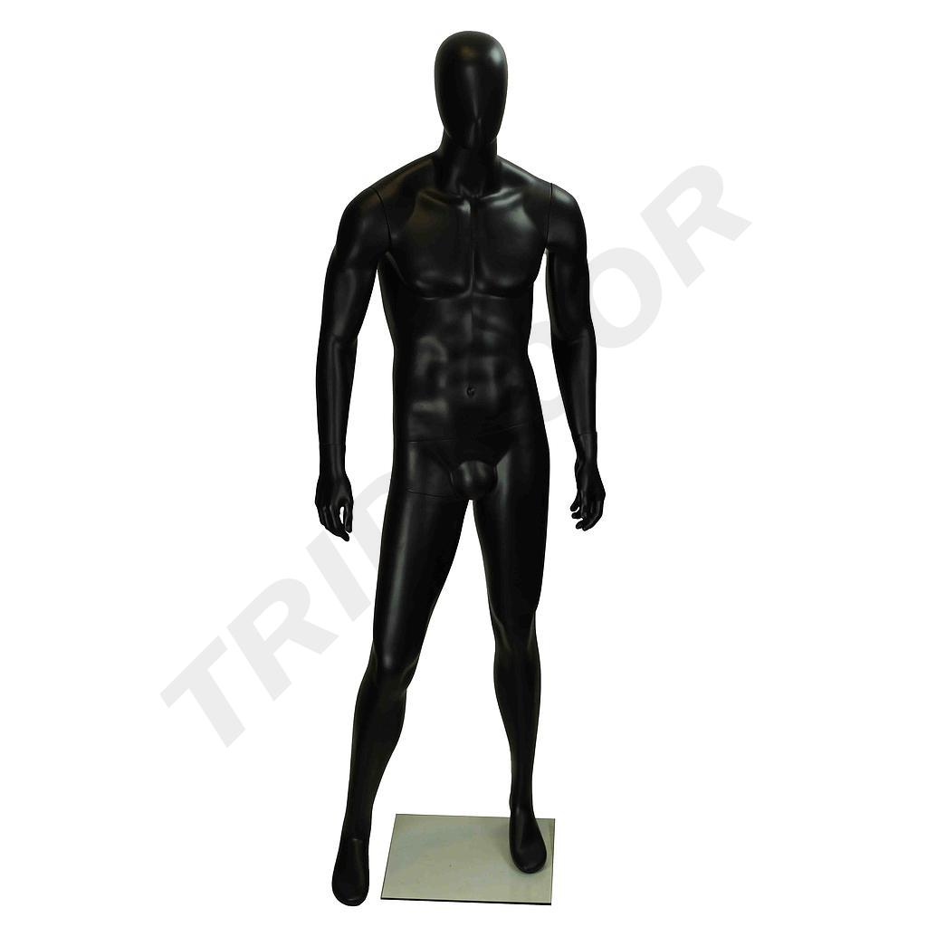 Mannequin masculin en fibre de verre noir mat sans caractéristiques