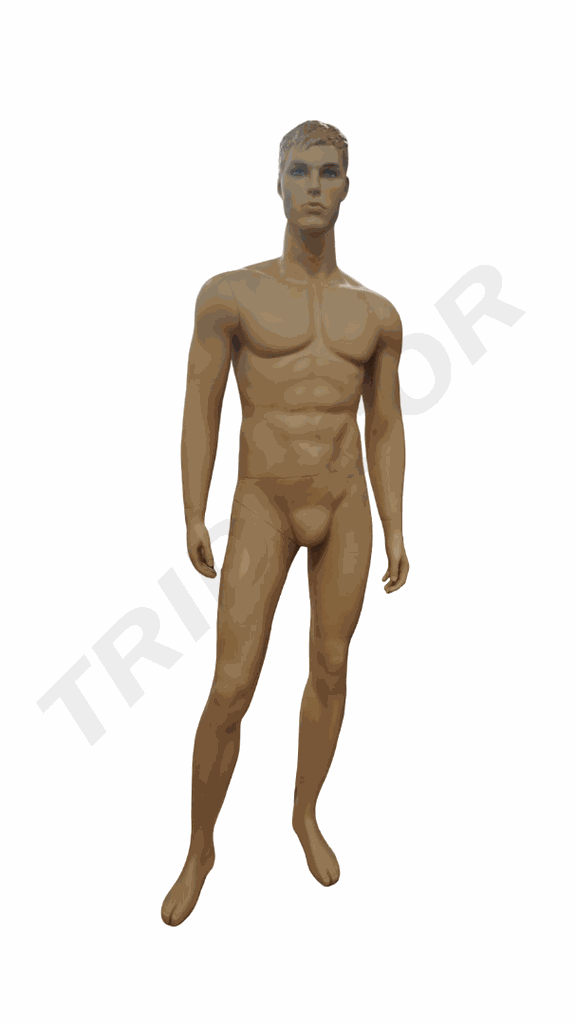 Male Mannequin with Sculpted Flesh-Colored Hair