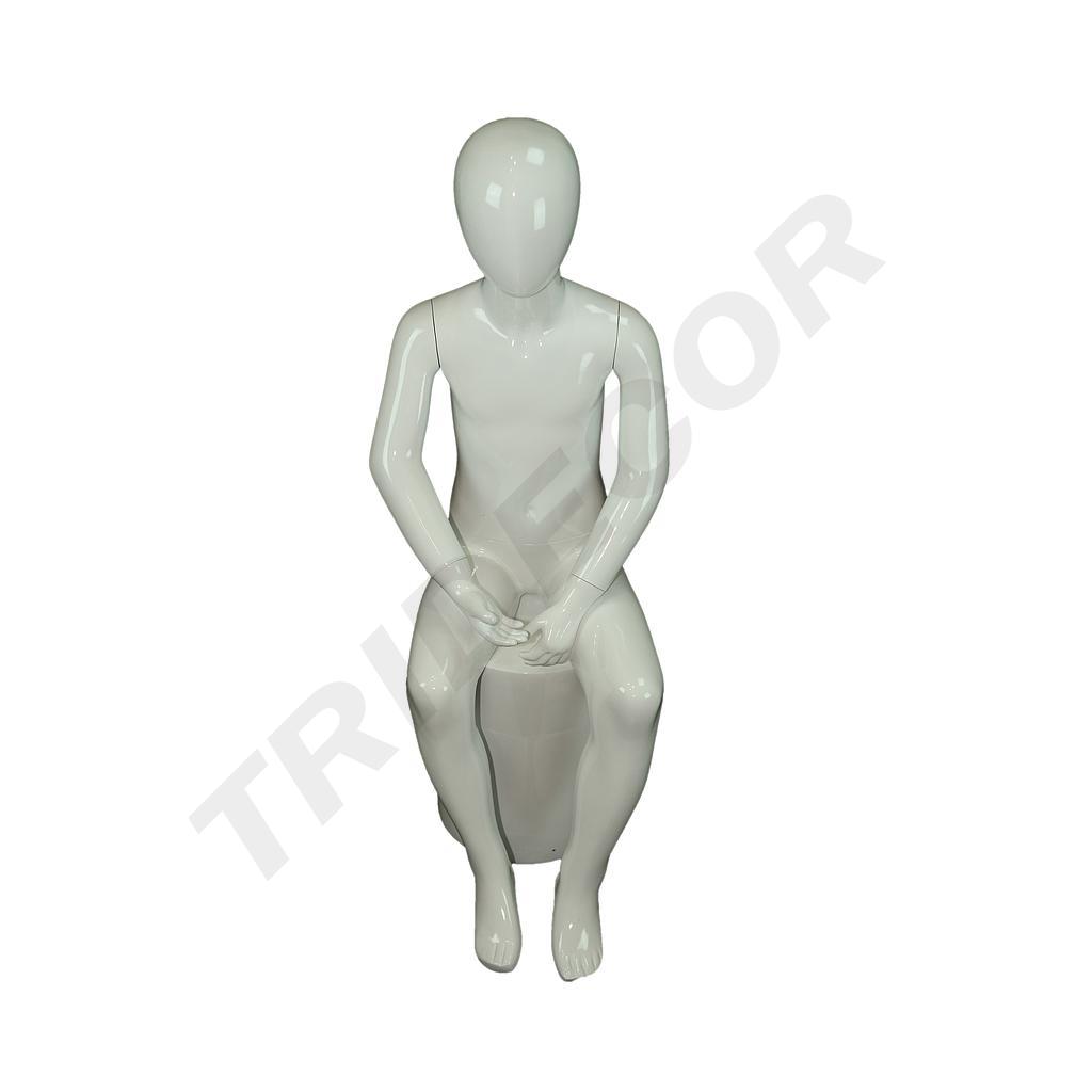 Seated Child Mannequin with Glossy White Face 8-10 Years Fiber