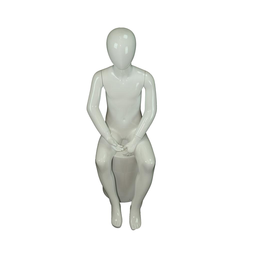 Seated Child Mannequin with Glossy White Face 8-10 Years Fiber