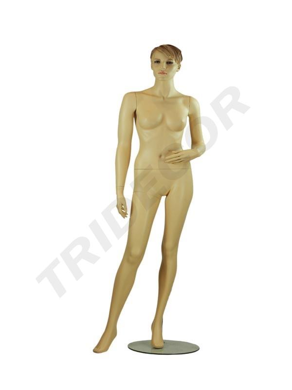 Manequim feminino em fibra de vidro cor de carne com cabelo esculpido