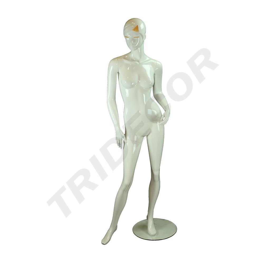 Maniquí De Mujer Blanco Brillo Con Detalles Dorados