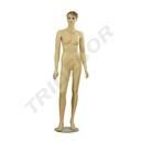 Hautfarbene Fiberglas-Frauenmannequin mit geschnitzten Haaren