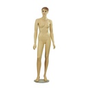 Hautfarbene Fiberglas-Frauenmannequin mit geschnitzten Haaren