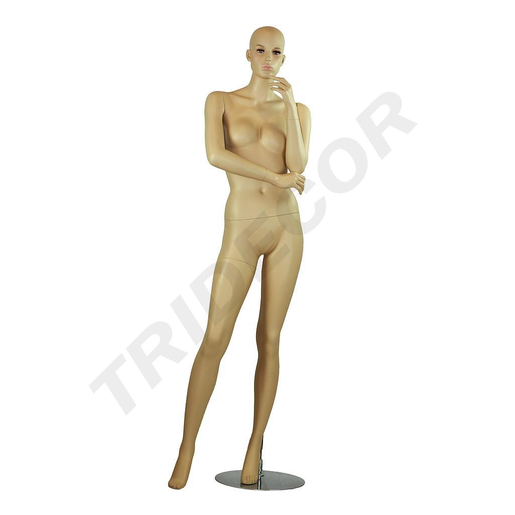 Flesh-Colored Fiberglass Female Mannequin, Pensive Posture