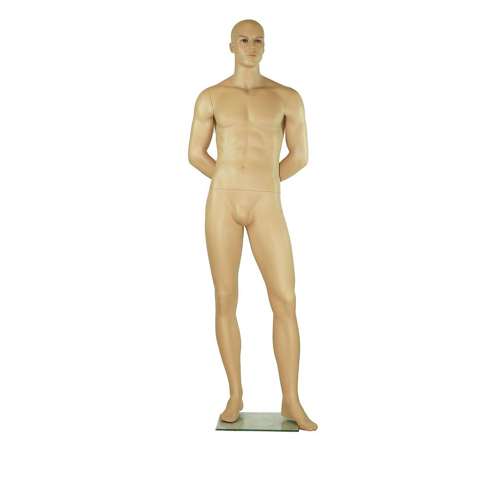 Realistic Flesh-Colored Male Mannequin with Hands Behind