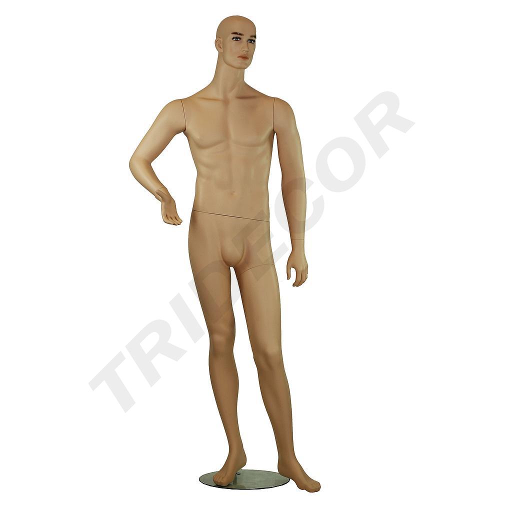Realistic Male Mannequin Flesh Color Right Arm Bent in Fiber