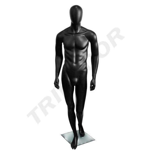 Maniquí Lacado En Negro Mate Sin Características Con Rodilla Doblada