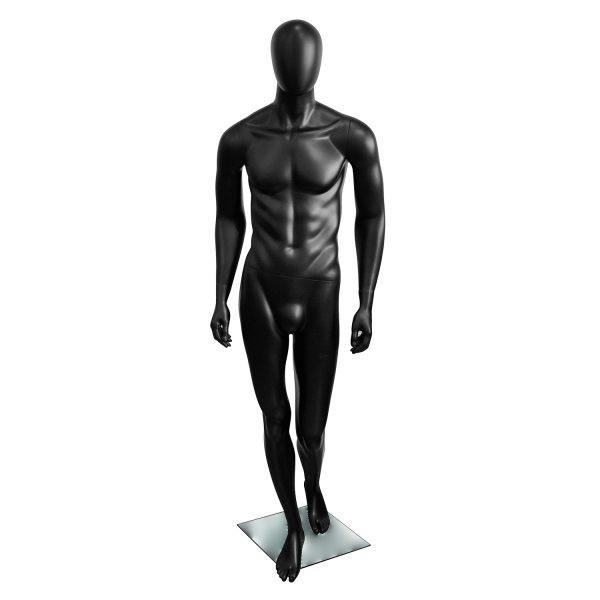 Matte Black Lacquered Mannequin Without Features Bent Knee