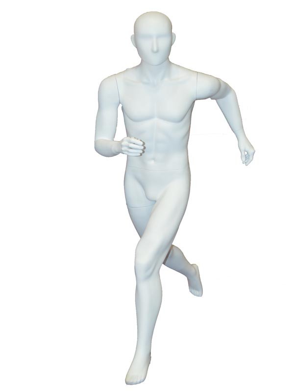 Sports Man Mannequin Running in Matte White Fiberglass