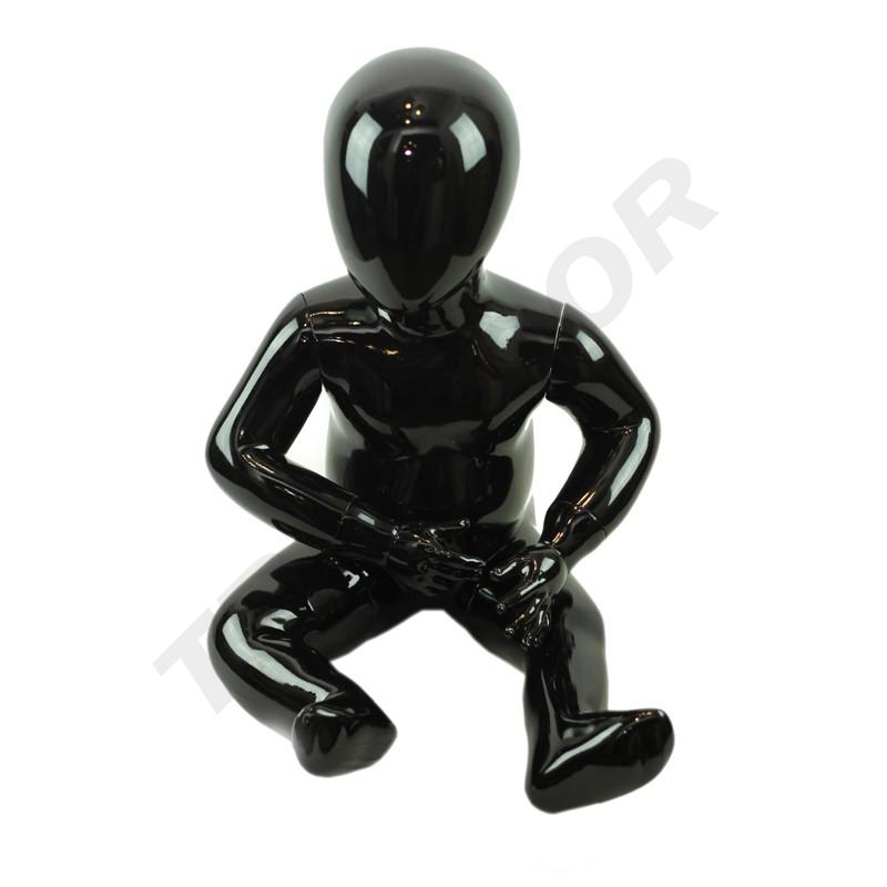 Sitzender gesichtsloser Baby-Mannequin in Hochglanz Schwarz 1-2 Jahre Faser