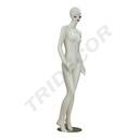 Matte White Fiberglass Female Mannequin with Blue Eyelashes and Red Bios