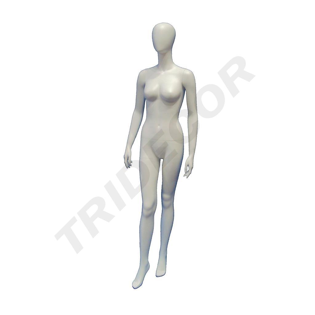 Manequim feminino em branco fosco sem rosto com o pé para frente