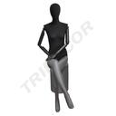 Seated Woman Mannequin in Black Fabric and Matte Gray Fiberglass