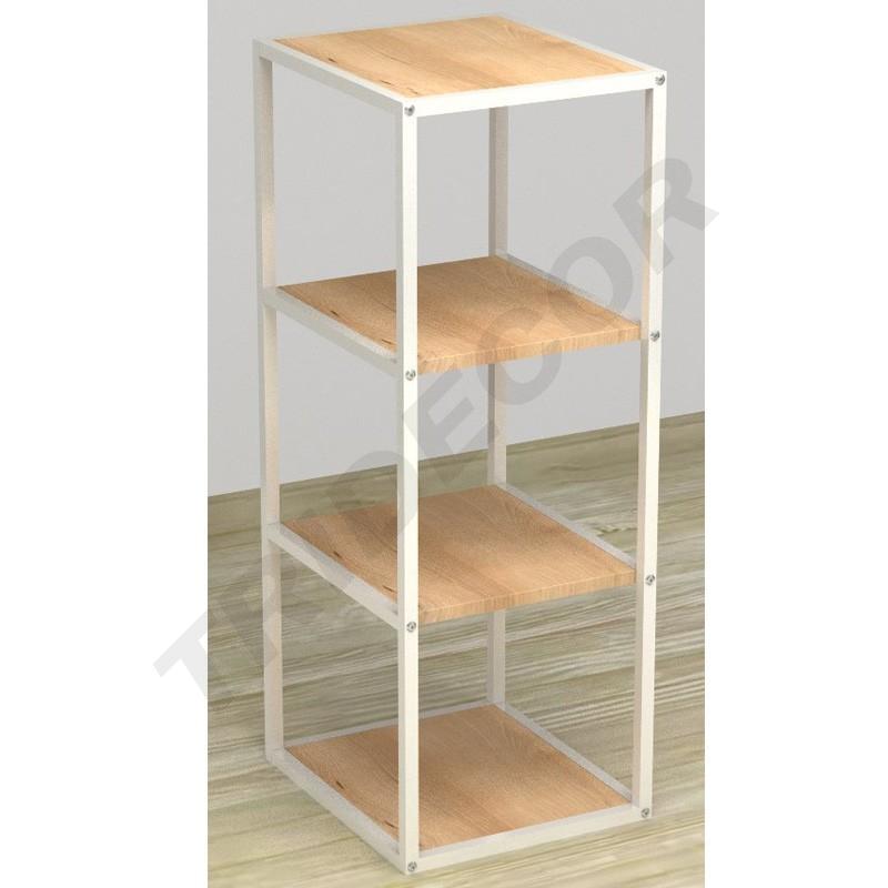 Display Stand with 4 White Shelves and Birch Wood, 108X44X39cm