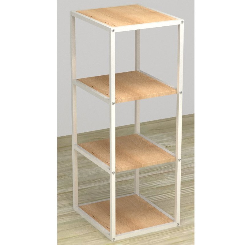 Display Stand with 4 White Shelves and Birch Wood, 108X44X39cm