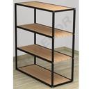 Expositor con estantes de madera y metal. Disponible en negro y blanco