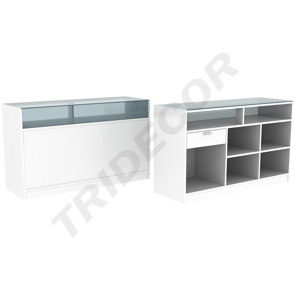 Counter with Glass 180x50x90 cm White