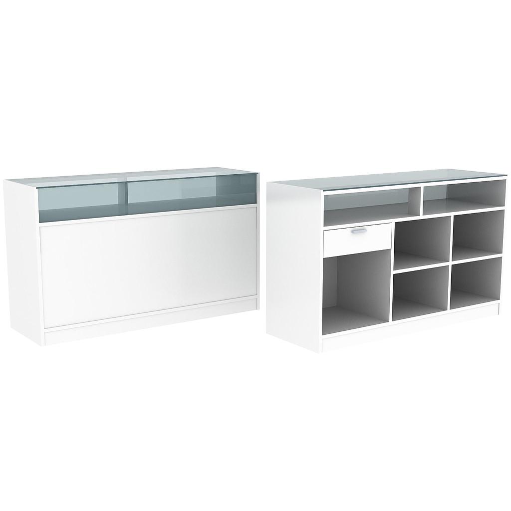 Counter with Glass 180x50x90 cm White