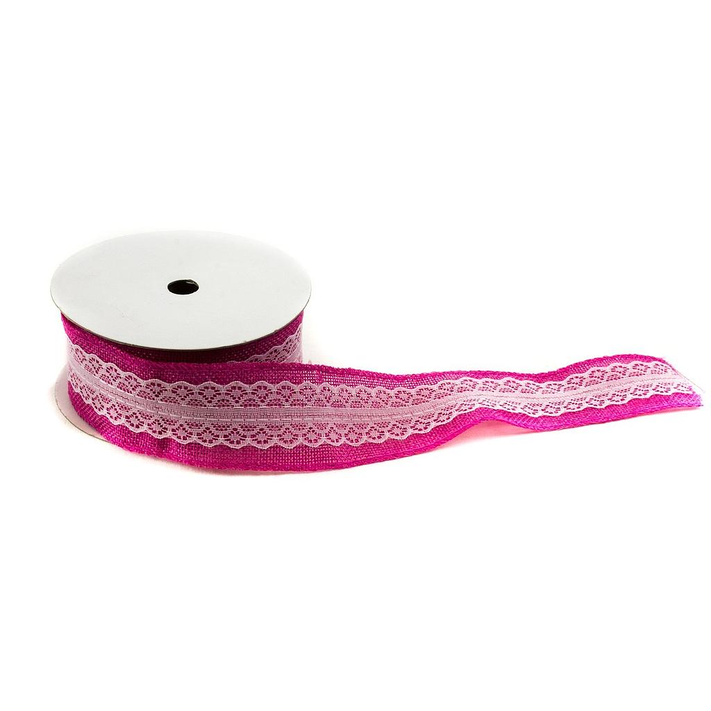 Pink Sackcloth Ribbon with Lace 9m