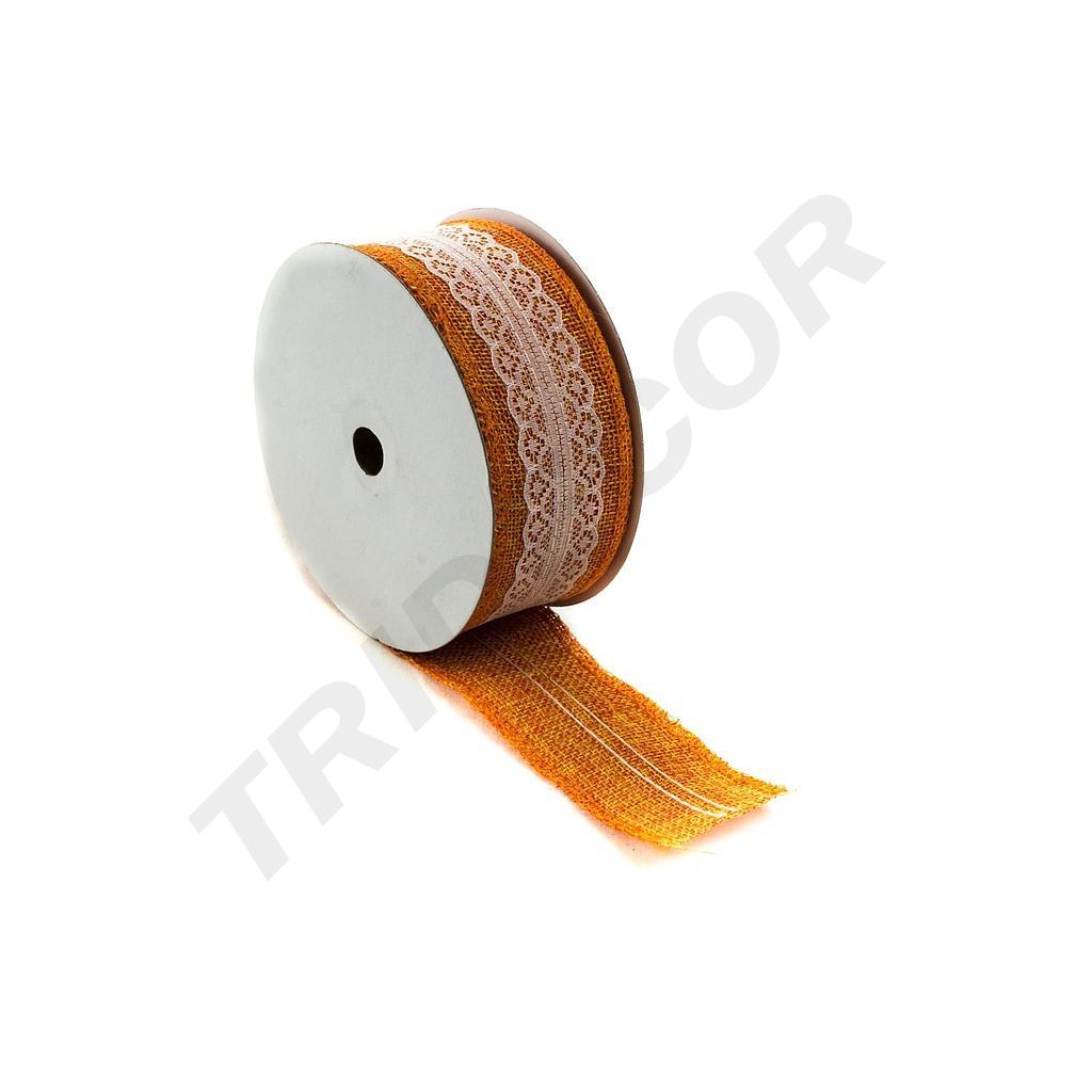 Orangefarbenes Sackleinenband mit Spitze 9m
