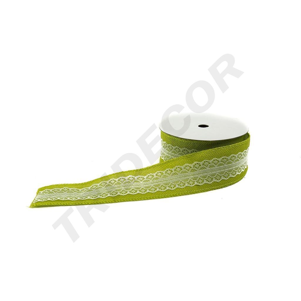 Bandă de sac verde deschis cu dantelă 9m