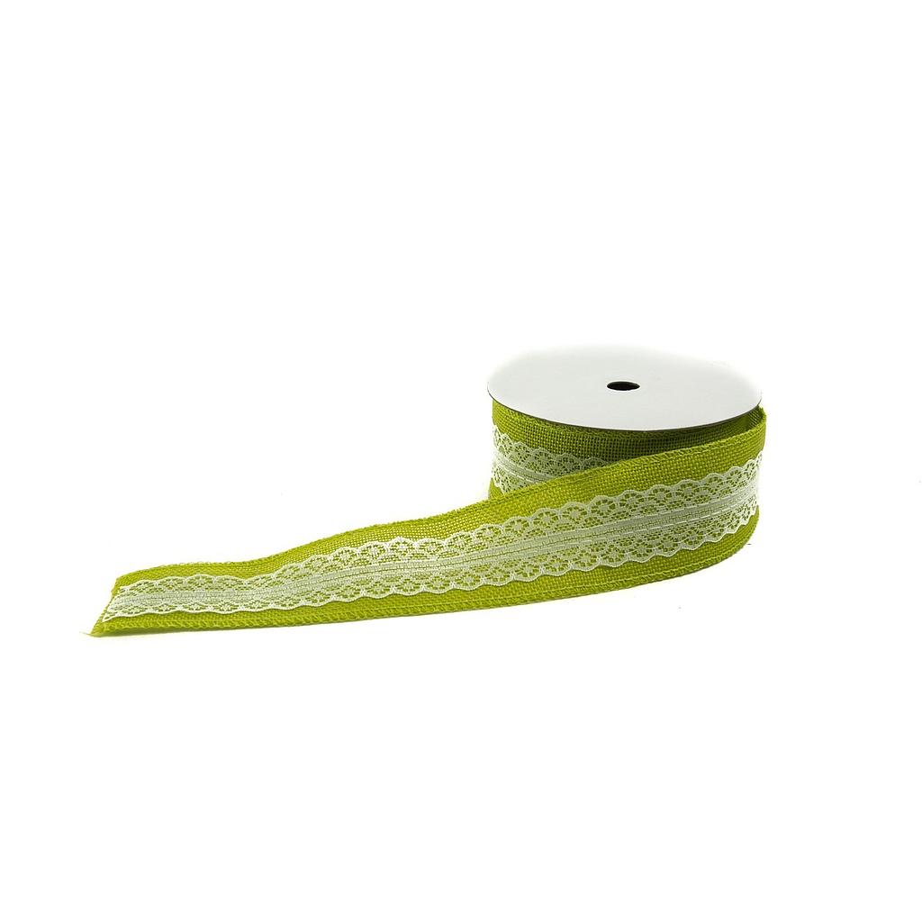 Light Green Sackcloth Ribbon with Lace 9m