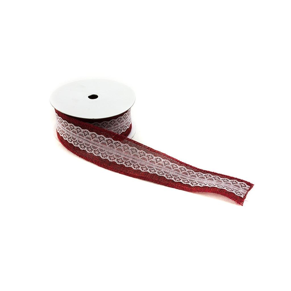 Red Sackcloth Ribbon with Lace 9m