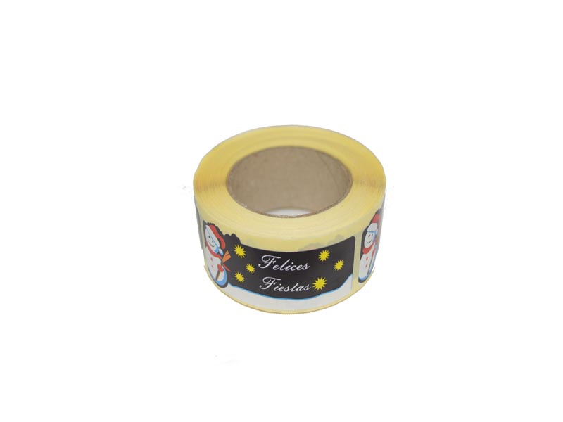 “节日快乐”雪人动机贴纸 Pegatina "Felices Fiestas "Motivo Muñeco de Nieve 3-375 500-Rollo