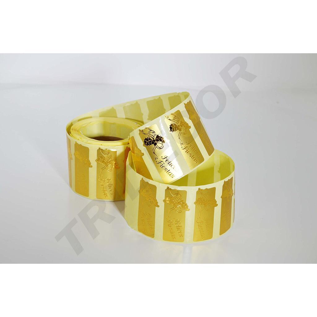 Adesivo dorato Buone Feste 500 unità 5X2cm Rotolo da 500